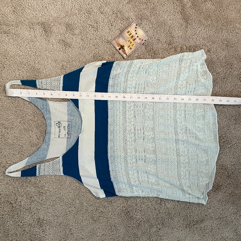 NWT - We The Free - Striped + Lace Teal/White Tank - Picture 5 of 14